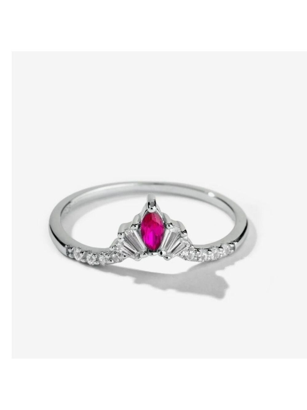 Dainty Stackable Pink And Silver V-shaped Ring By Oomiay - Picture 1 of 2